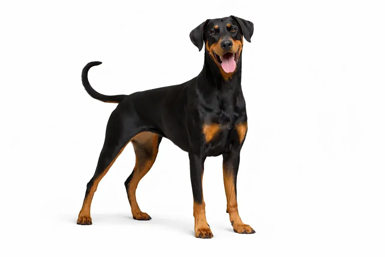 Doberman o lśniącej sierści, z pewnością mieści się w prawidłowej wadze dla swojej rasy.